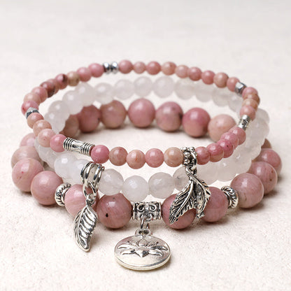 Buddha Stones 3pcs Natural Quartz Crystal Beaded Healing Energy Lotus Bracelet