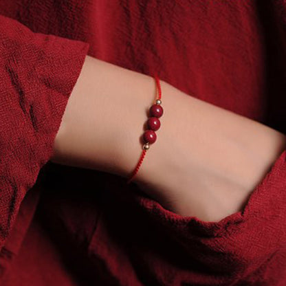 Buddha Stones 14k Gold Plated Natural Cinnabar Blessing String Braided Bracelet