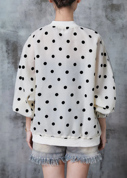Beige Oversized Dot Print Spandex Jackets Fall