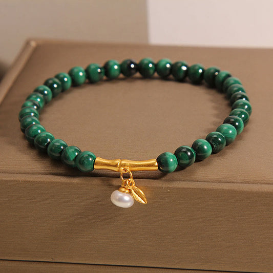 Buddha Stones Natural Malachite Pearl Lucky Bamboo Anti-anxiety Bracelet
