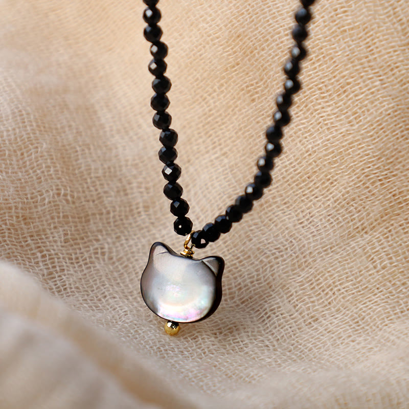 Buddha Stones Black Spinel Cat Motivate Choker Necklace