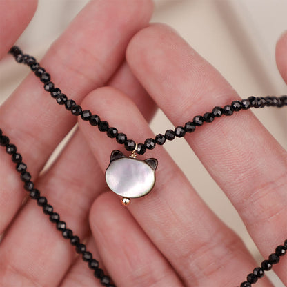Buddha Stones Black Spinel Cat Motivate Choker Necklace