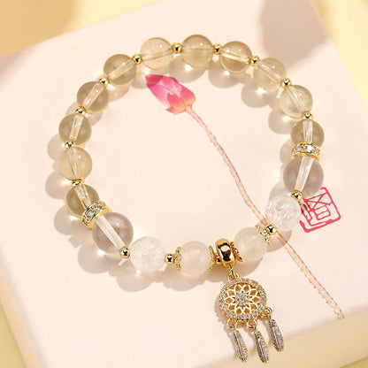 Buddha Stones Green Strawberry Quartz Amethyst Crystal Dreamcatcher Healing Bracelet