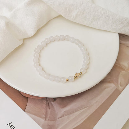 Buddha Stones 14k Gold Plated Copper Aquamarine White Crystal White Agate Blue Crystal Healing Bracelet