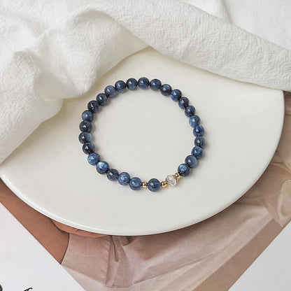 Buddha Stones 14k Gold Plated Copper Aquamarine White Crystal White Agate Blue Crystal Healing Bracelet