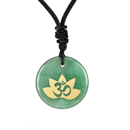 Buddha Stones Om Lotus Symbol Various Crystal Amethyst Tiger Eye Healing Necklace Pendant