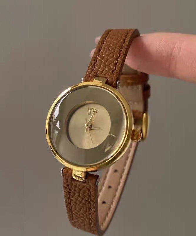 Brown Leather Alloy Hardlex Crystal Watches