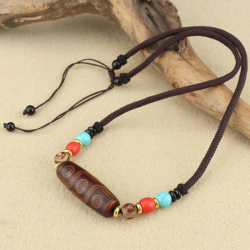Buddha Stones Tibetan Nine-eye Dzi Bead Three-eyed Dzi Bead Protection String Necklaces Pendant