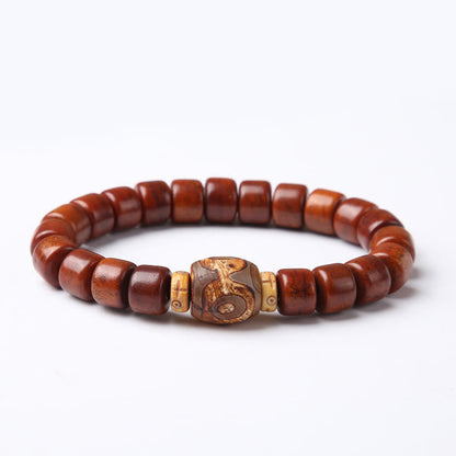 Buddha Stones Tibetan Bone Beads Three-eyed Dzi Bead Sheep Horn Red Agate Strength Bracelet