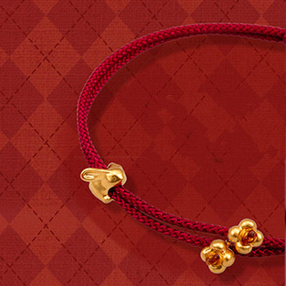 999 Gold Lucky Rabbit Red String Bracelet for Luck