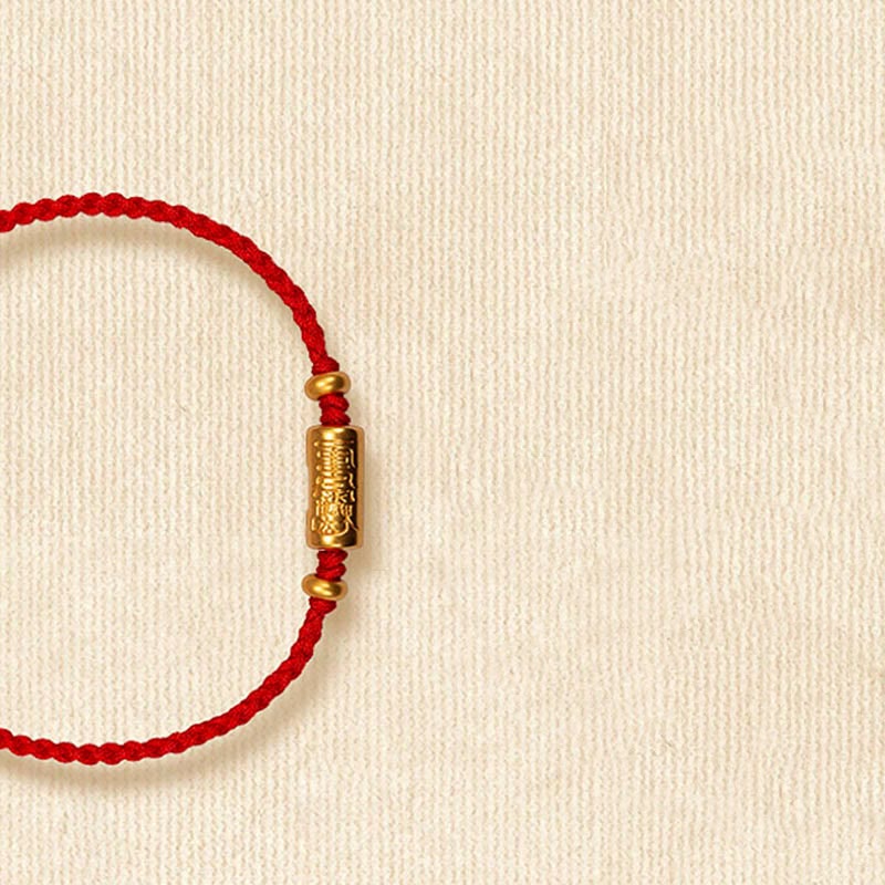 Buddha Stones 999 Gold Good Luck Amulet Carved Design Handmade Strength Braided Rope Bracelet