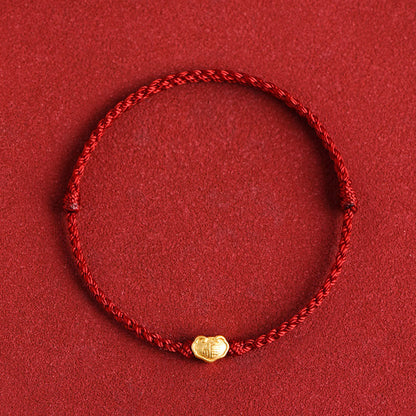 999 Gold Chinese Lock Charm Protection Red String Bracelet