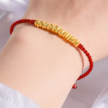 Buddha Stones 999 Gold Small Gold Pieces Design Handmade Protection Braided Rope Bracelet