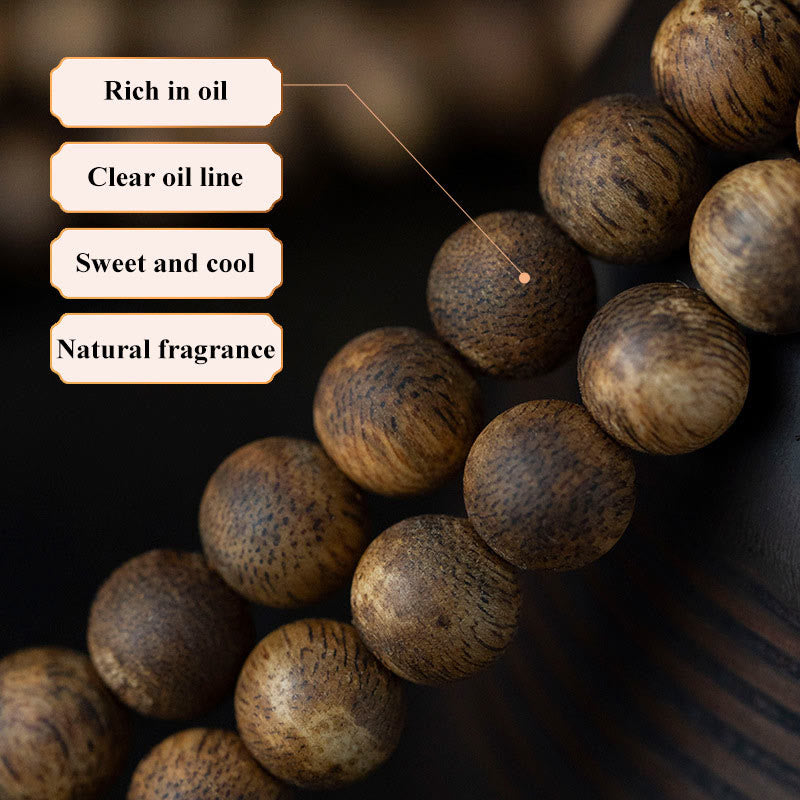 108 Bead White Qinan Agarwood Wood Mala Bracelet Calm Strength