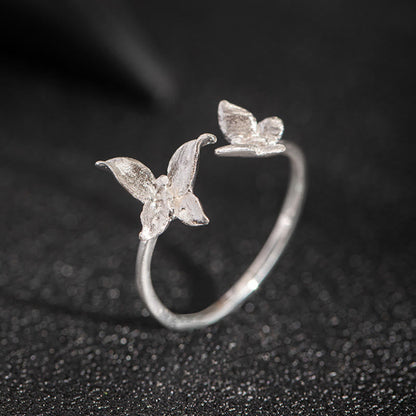 Buddha Stones 925 Sterling Silver Butterfly Love Ring