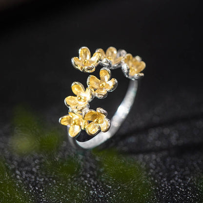 Adjustable Sterling Silver Osmanthus Fragrans Spiritual Ring for