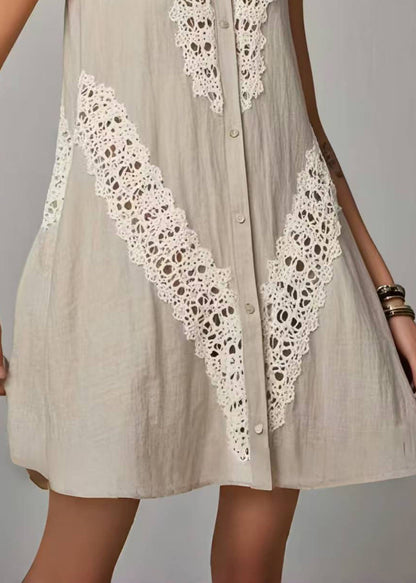 Grey Peter Pan Collar Patchwork Lacen Day Dress Sleeveless