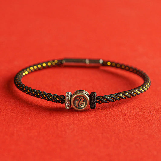 Red String Faith Bracelet | 925 Sterling Silver Fu Symbol