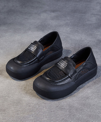 Black Cowhide Leather Hollow Out Loafers Shoes for