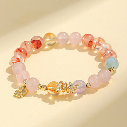 Buddha Stones Various Crystal Pink Crystal Amethyst Year of the Snake Lucky Bracelet