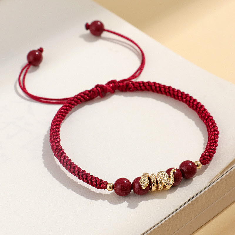 Buddha Stones Cinnabar Handmade Year of Snake String Protection Braided Bracelet