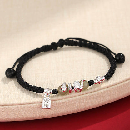 Buddha Stones Hetian Jade Year of the Snake String Protection Braided Bracelet