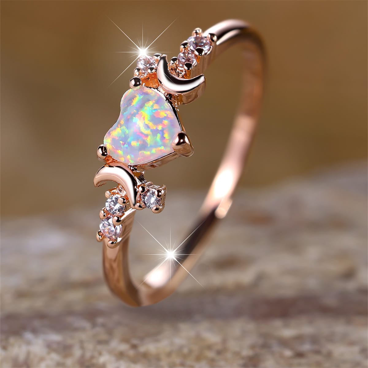 Moon Goddess Embrace Opal Heart Ring