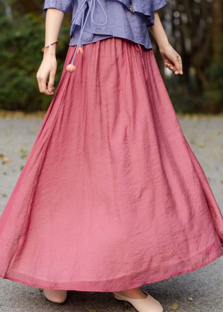 Red Wrinkled Elastic Waist Patchwork Cotton Skirts Summer