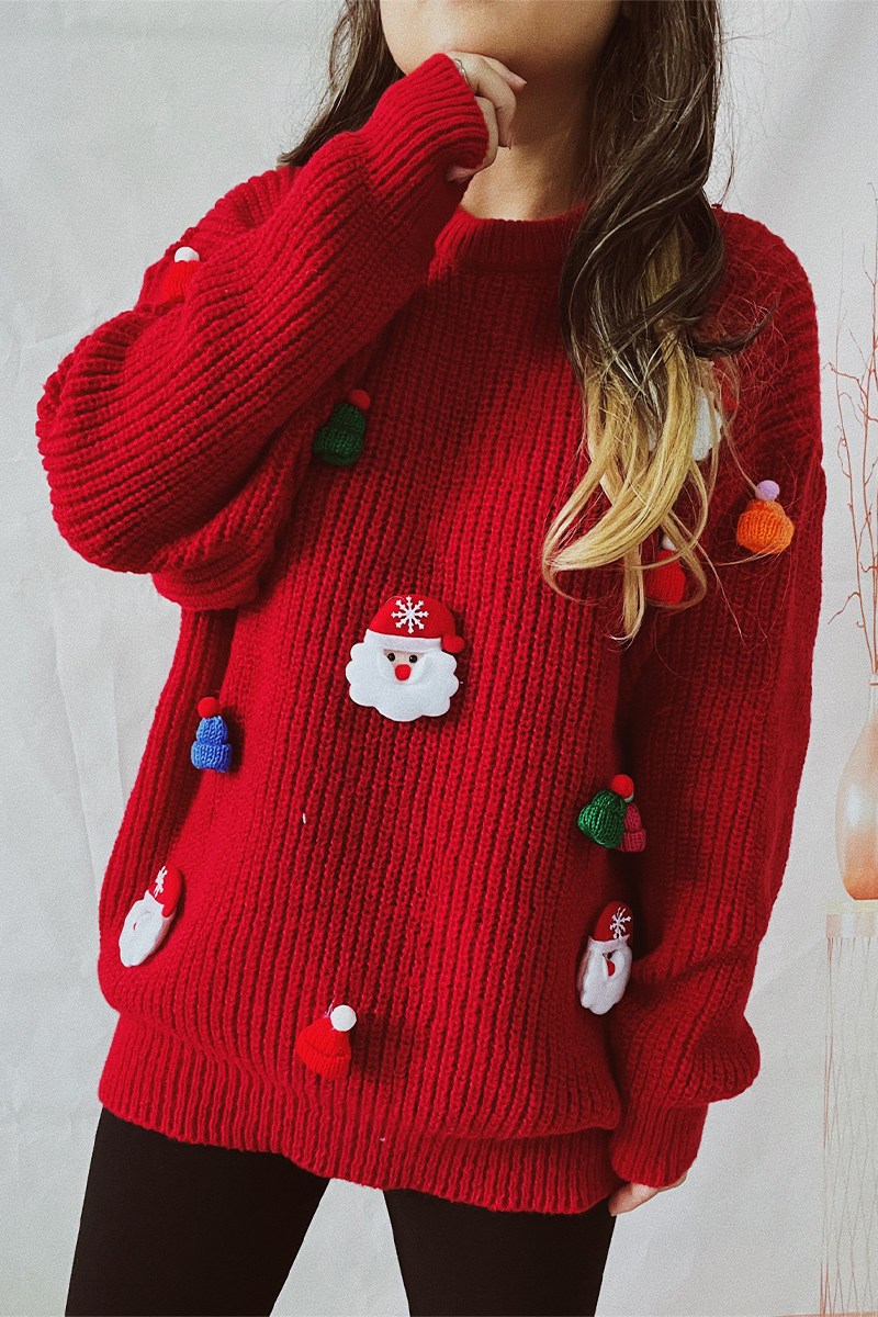 Casual Santa Claus Christmas Tree Patchwork Wear Art Crew Neck Sweater