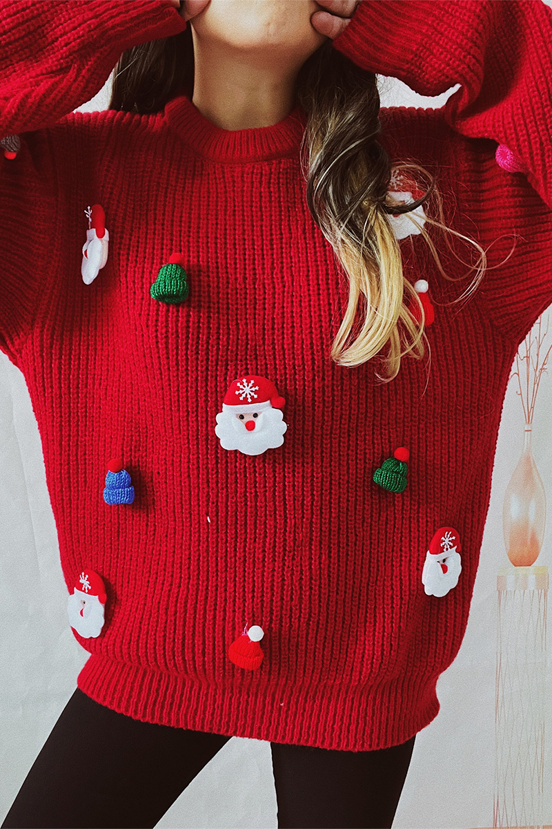 Casual Santa Claus Christmas Tree Patchwork Wear Art Crew Neck Sweater