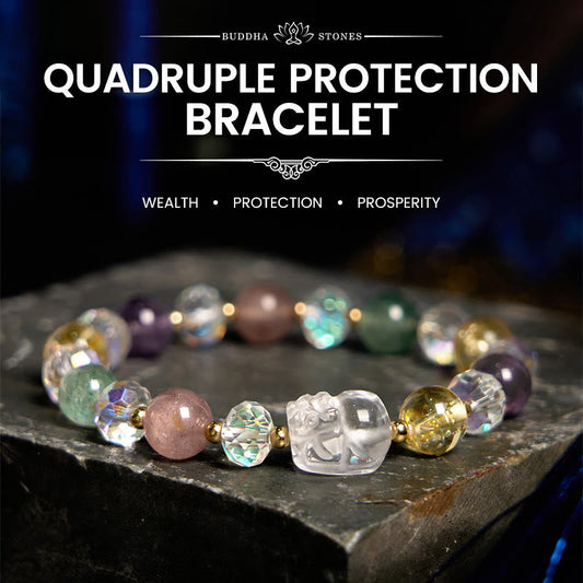 Buddha Stones Pixiu White Crystal Citrine Green Strawberry Quartz Amethyst Luck Bracelet