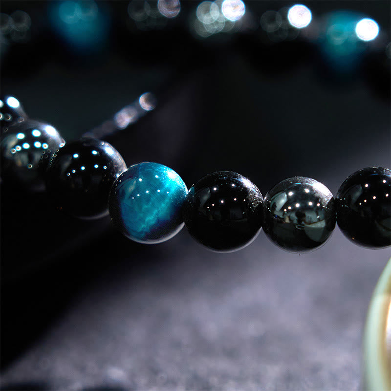 8mm Tiger Eye Obsidian Hematite Bracelet for Protection