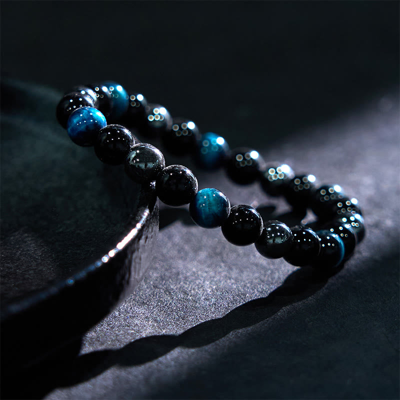 8mm Tiger Eye Obsidian Hematite Bracelet for Protection