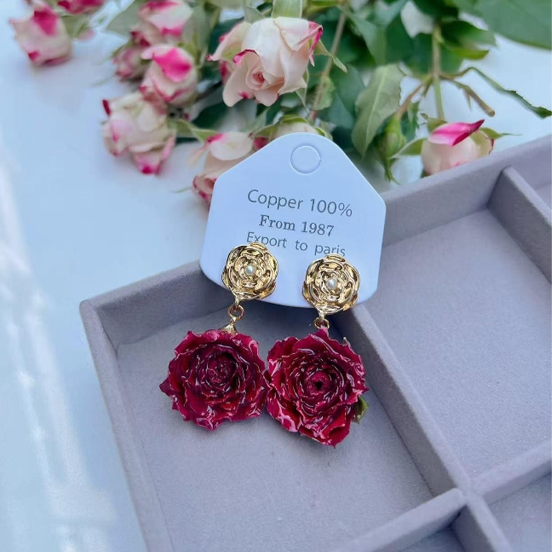 Real Flowers Patchwork Metal Accessories Trim Earrings(each One Is Unique)(17 Colors)