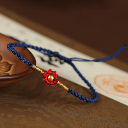 Buddha Stones 999 Gold Mini Bead Handmade Flower Design Luck Protection Rope Bracelet