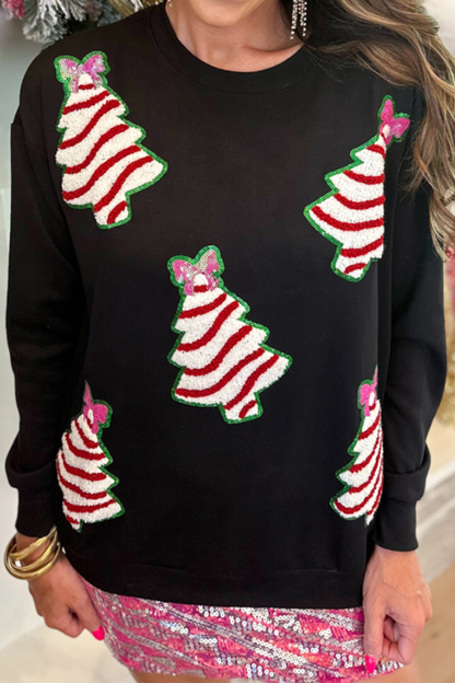 Casual Christmas Tree Sequin Crew Neck Sweats