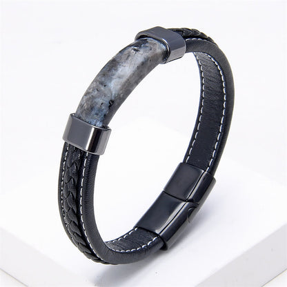 Buddha Stones Lazurite Lapis Lazuli Tiger Eye Rhodonite Hematite Black Onyx Stone Balance Leather Bracelet