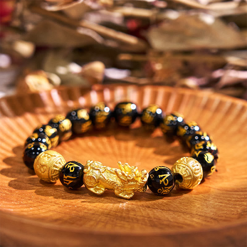 Buddha Stones Fengshui Pixiu Obsidian Wealth Bracelet