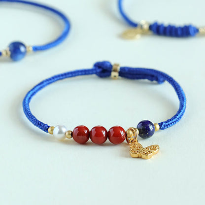 Buddha Stones Klein Blue String South Red Agate Garnet Blue Aventurine Lazurite Lapis Lazuli Copper Butterfly Fu Character Positive Bracelet