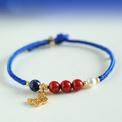 Buddha Stones Klein Blue String South Red Agate Garnet Blue Aventurine Lazurite Lapis Lazuli Copper Butterfly Fu Character Positive Bracelet