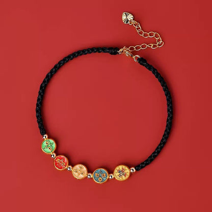 Buddha Stones Red String 925 Sterling Silver Five Ways God of Wealth Connection Bracelet