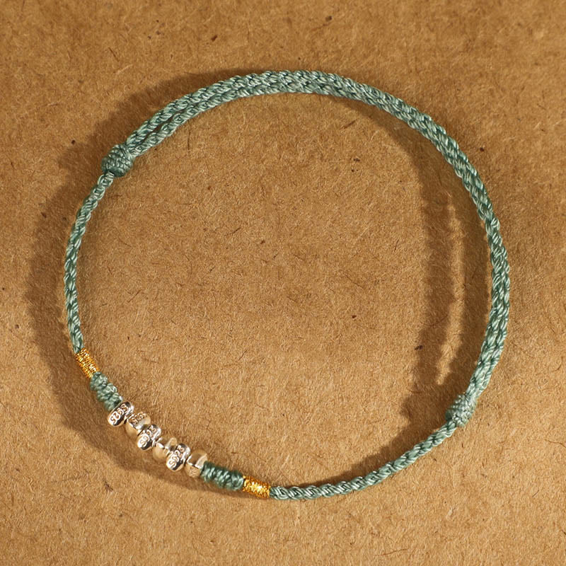 Buddha Stones 925 Sterling Silver String Protection Luck Ultra-thin Braided Bracelet Anklet