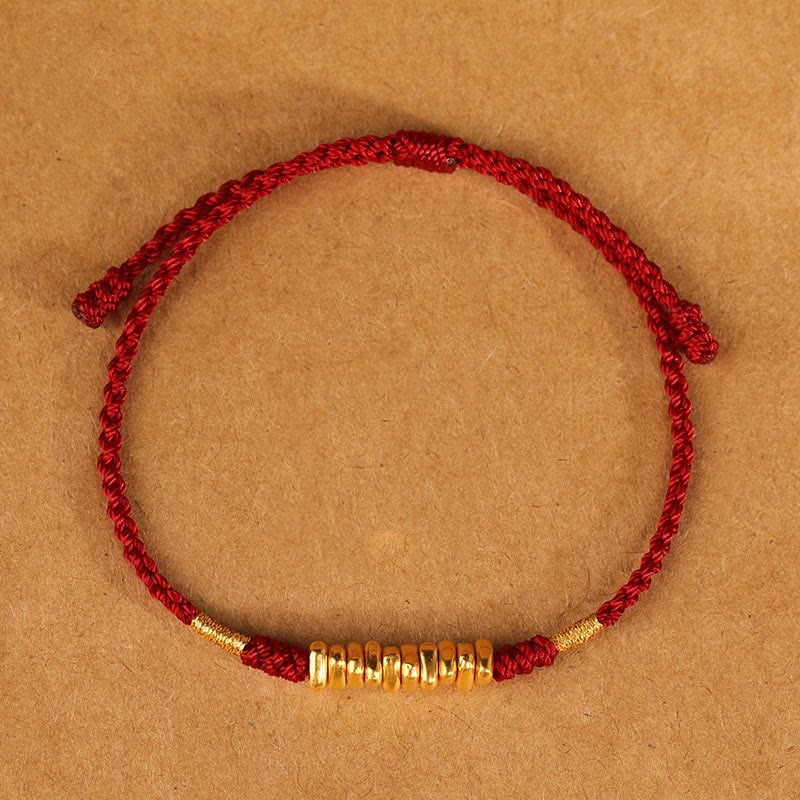 Buddha Stones 999 Gold Small Pieces String Protection Luck Ultra-thin Braided Bracelet
