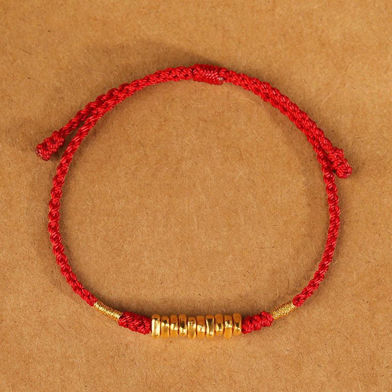 Buddha Stones 999 Gold Small Pieces String Protection Luck Ultra-thin Braided Bracelet