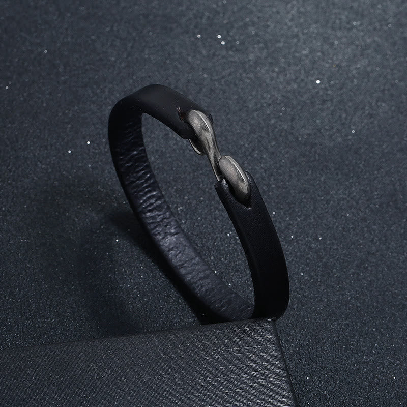 Buddha Stones Leather Plain Strength Buckle Bracelet