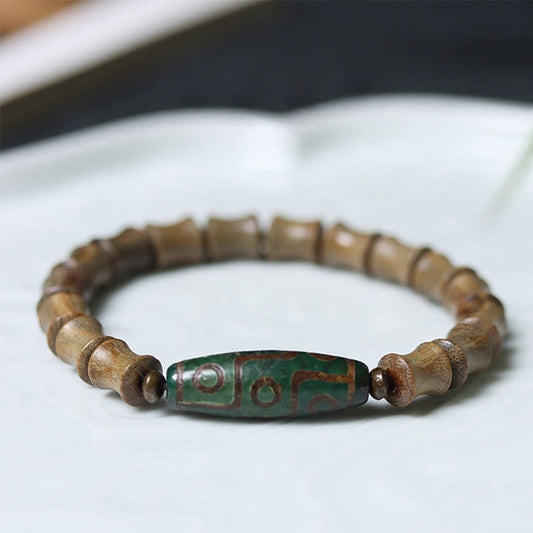Buddha Stones Tibetan Nine-eye Dzi Bead Green Sandalwood Peace Bracelet