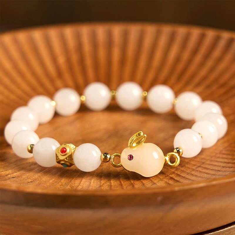 Buddha Stones Golden Silk Jade Rabbit Luck Bracelet