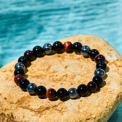 8mm Tiger Eye Obsidian Hematite Bracelet for Protection