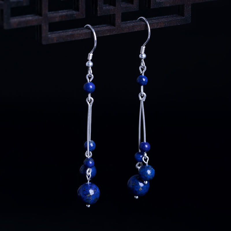 Buddha Stones 925 Sterling Silver Lazurite Lapis Lazuli Beads Serenity Drop Earrings