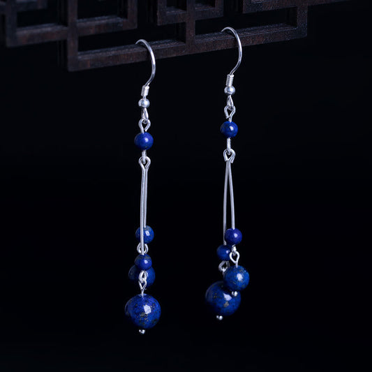 Buddha Stones 925 Sterling Silver Lazurite Lapis Lazuli Beads Serenity Drop Earrings